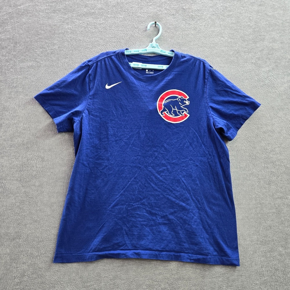 Chicago Cubs Men‎ Shirt XL Blue Nike Swoosh Logo Graphic Crew Neck Short Sleeve
